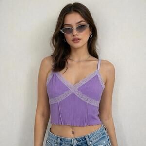 Vintage 90s y2k inspired tank top womens small S purple babydoll lace cropped